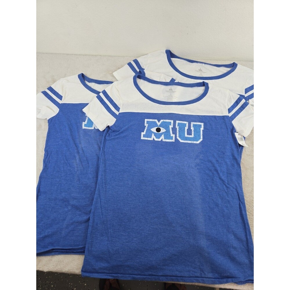 3 Disney Park Monsters University MU Graphic T-Shirt Blue White Size S Pixar Nwt